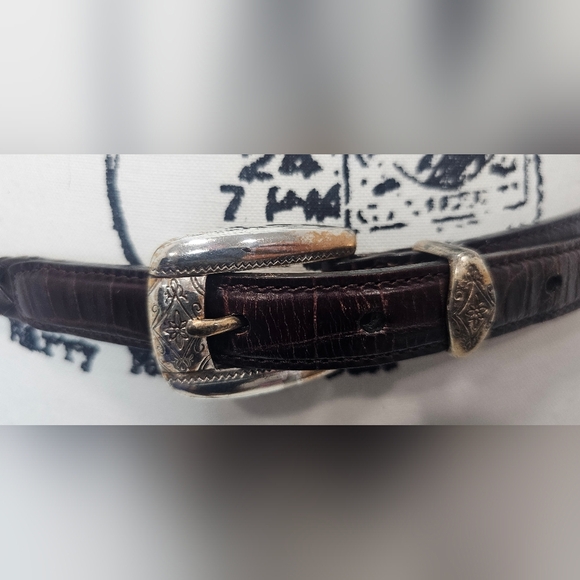 Vintage Brighton Brown Leather Croc Embossed Chevron Belt Charm Accents Large 40 - Picture 2 of 8